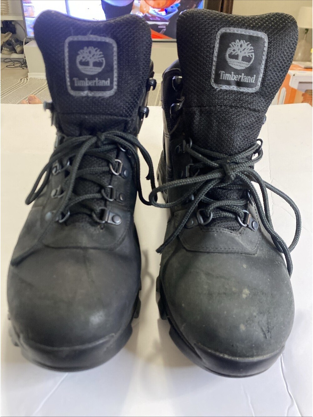 Timberland Men's Black Mid Hiking Work Boots Size 10.5 Waterproof Leather